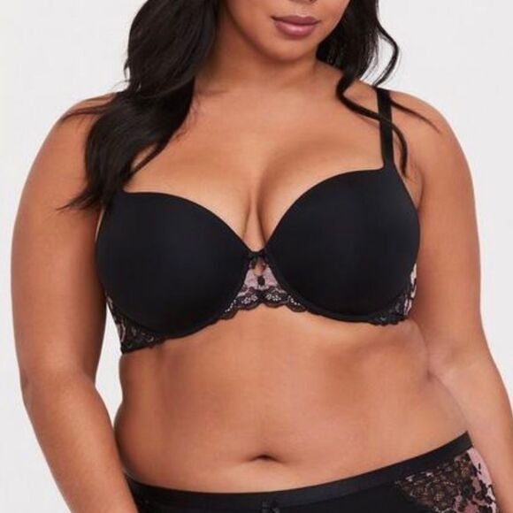 Torrid Curve Black & Pink Microfiber Lace Lightly Lined Tshirt Bra plus size 40C - Picture 1 of 10